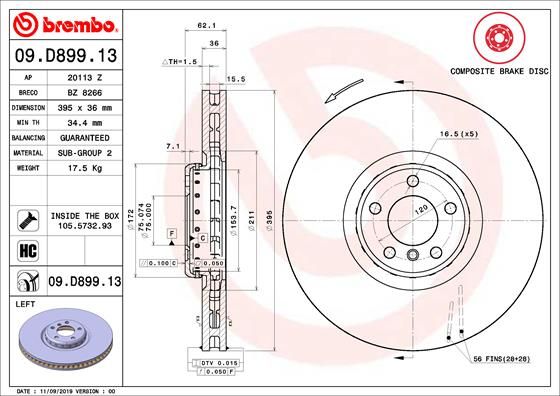 Tarcza hamulcowa BREMBO 09.D899.13
