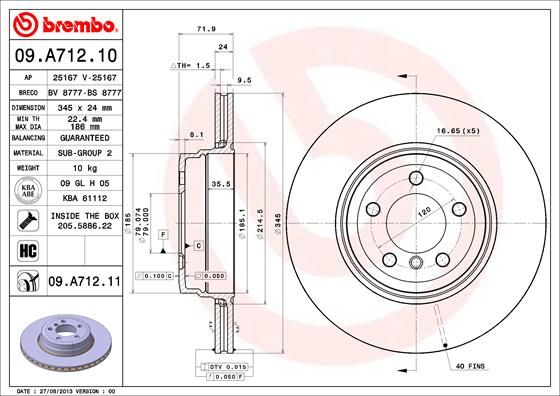 Tarcza hamulcowa BREMBO 09.a712.11