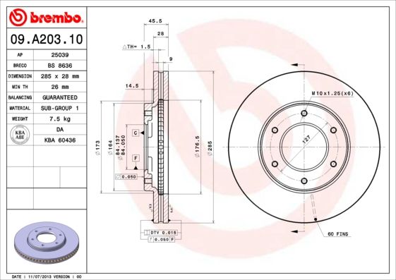 Tarcza hamulcowa BREMBO 09.A203.10