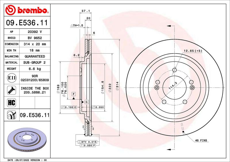 Tarcza hamulcowa BREMBO 09.E536.11