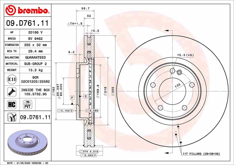 Tarcza hamulcowa BREMBO 09.D761.11