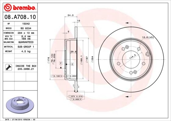 Tarcza hamulcowa BREMBO 08.a708.11