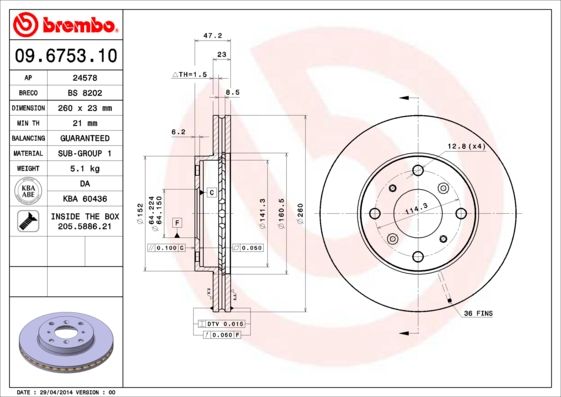 Tarcza hamulcowa BREMBO 09.6753.10
