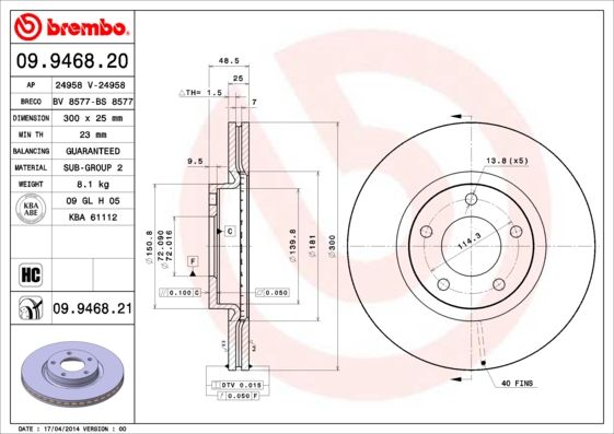 Tarcza hamulcowa BREMBO 09.9468.21