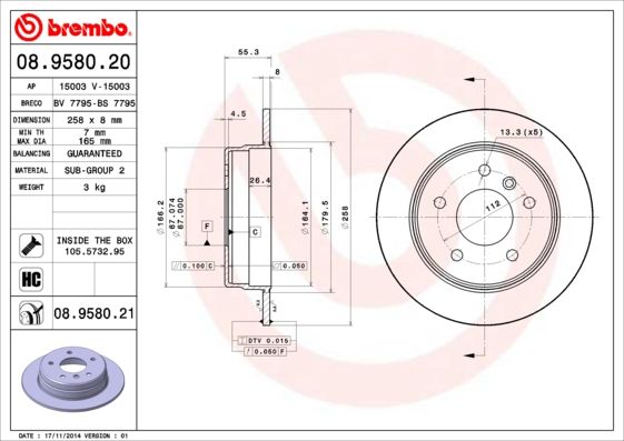 Tarcza hamulcowa BREMBO 08.9580.21