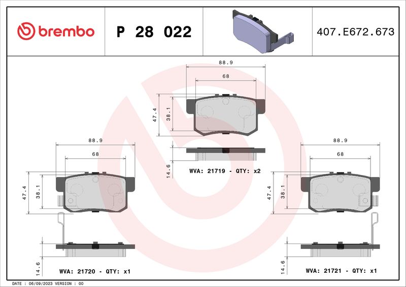 Zestaw klocków hamulcowych, hamulce tarczowe BREMBO P 28 022