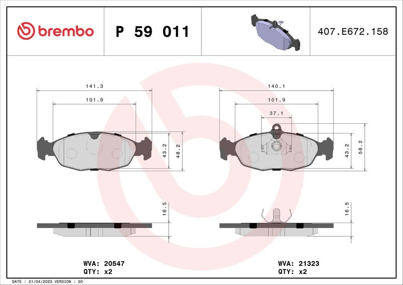 Zestaw klocków hamulcowych, hamulce tarczowe BREMBO P 59 011