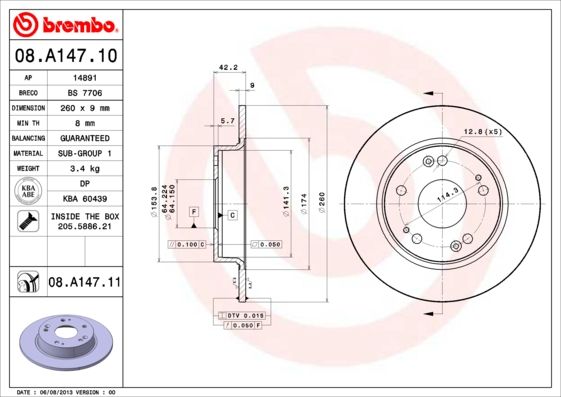 Tarcza hamulcowa BREMBO 08.A147.11