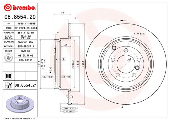 Tarcza hamulcowa BREMBO 08.8554.21