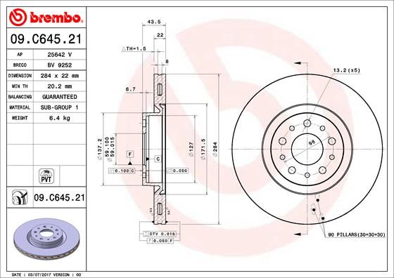 Tarcza hamulcowa BREMBO 09.C645.21