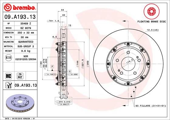 Tarcza hamulcowa BREMBO 09.a193.13