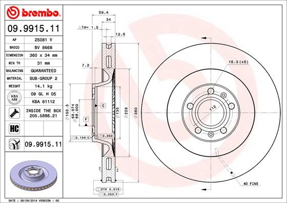 Tarcza hamulcowa BREMBO 09.9915.11