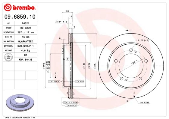 Tarcza hamulcowa BREMBO 09.6859.10