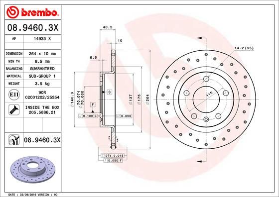 Tarcza hamulcowa BREMBO 08.9460.3X