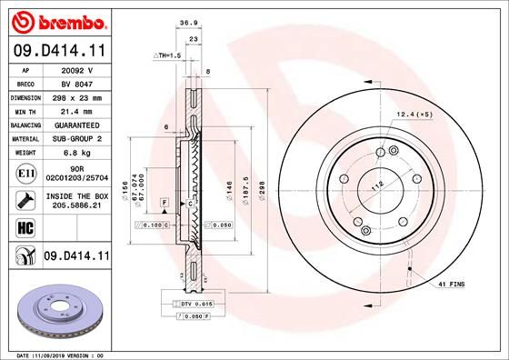 Tarcza hamulcowa BREMBO 09.D414.11