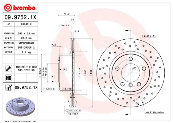 Tarcza hamulcowa BREMBO 09.9752.1X