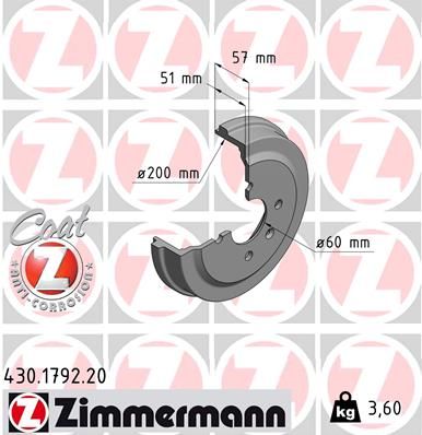 Bęben hamulcowy ZIMMERMANN 430.1792.20