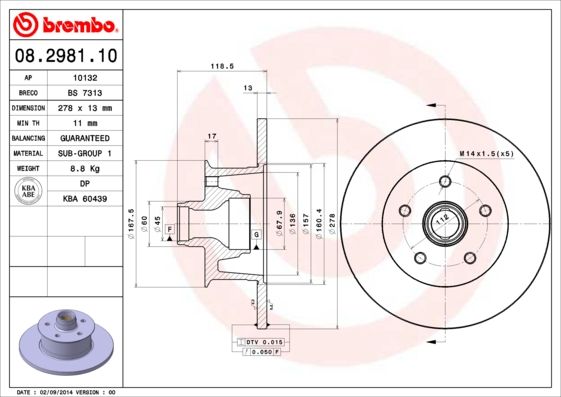 Tarcza hamulcowa BREMBO 08.2981.10