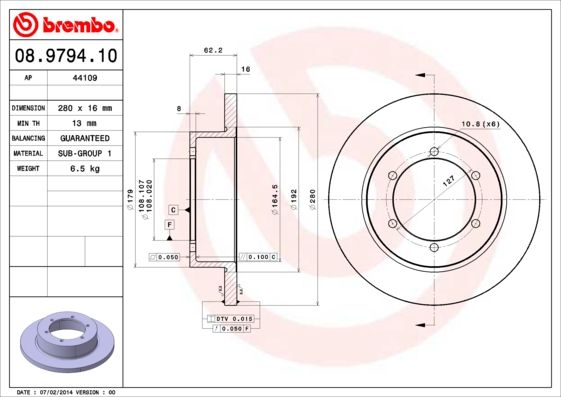 Tarcza hamulcowa BREMBO 08.9794.10