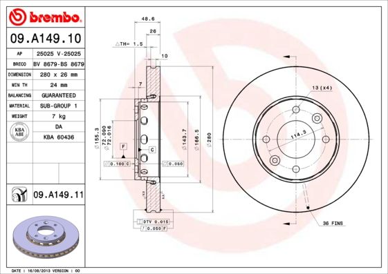 Tarcza hamulcowa BREMBO 09.a149.11