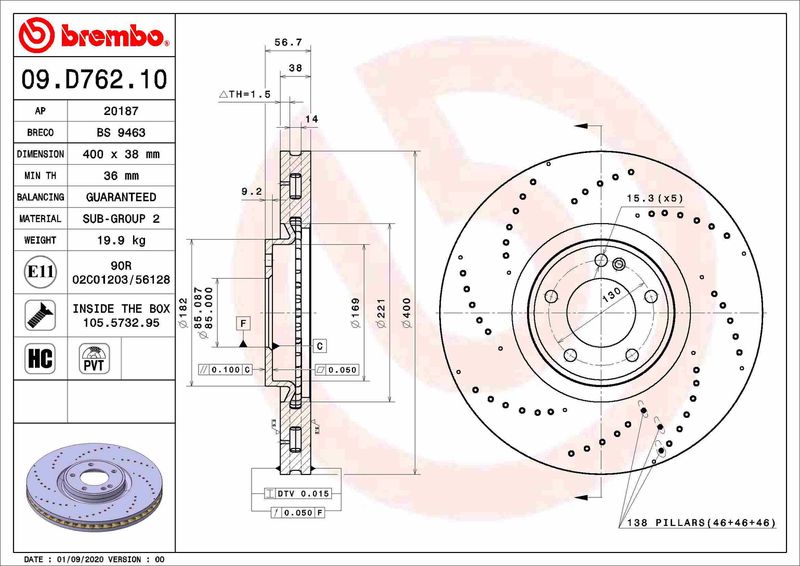 Tarcza hamulcowa BREMBO 09.D762.10