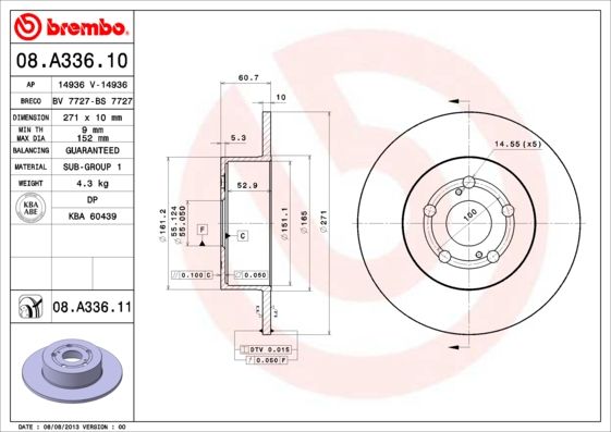 Tarcza hamulcowa BREMBO 08.A336.11