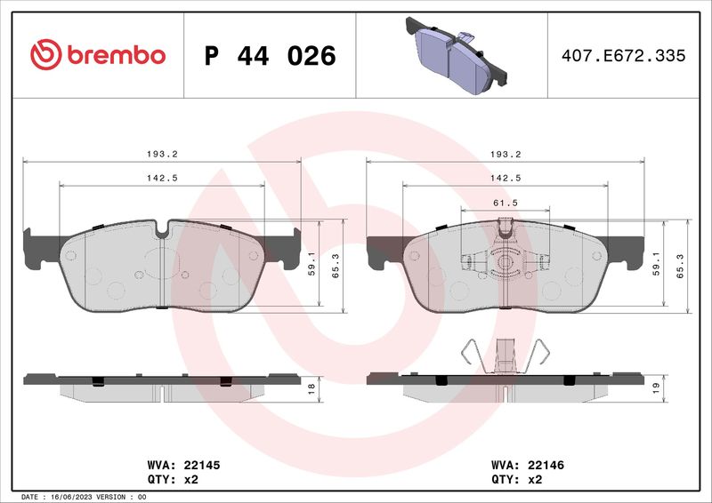 Zestaw klocków hamulcowych, hamulce tarczowe BREMBO P 44 026