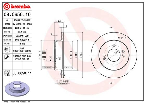 Tarcza hamulcowa BREMBO 08.C650.11