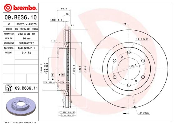 Tarcza hamulcowa BREMBO 09.B636.11
