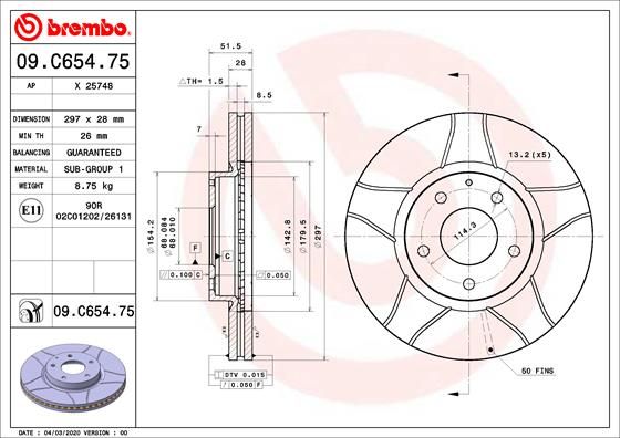 Tarcza hamulcowa BREMBO 09.C654.75