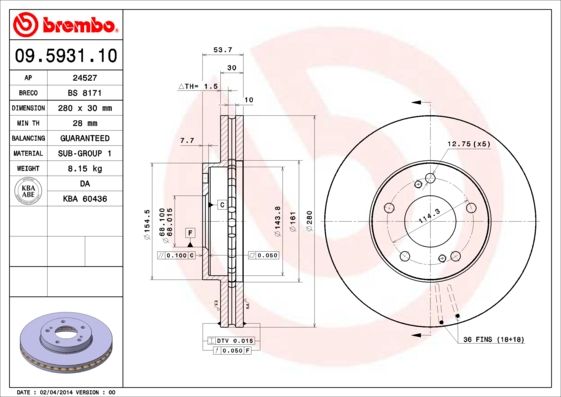 Tarcza hamulcowa BREMBO 09.5931.10