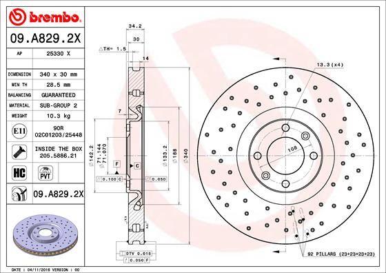 Tarcza hamulcowa BREMBO 09.a829.2x