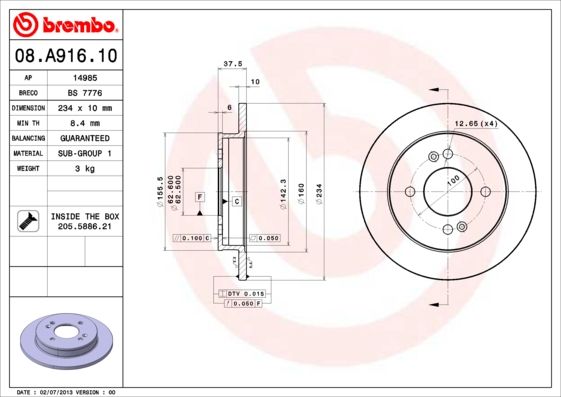 Tarcza hamulcowa BREMBO 08.A916.10