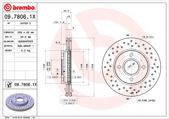 Tarcza hamulcowa BREMBO 09.7806.1X