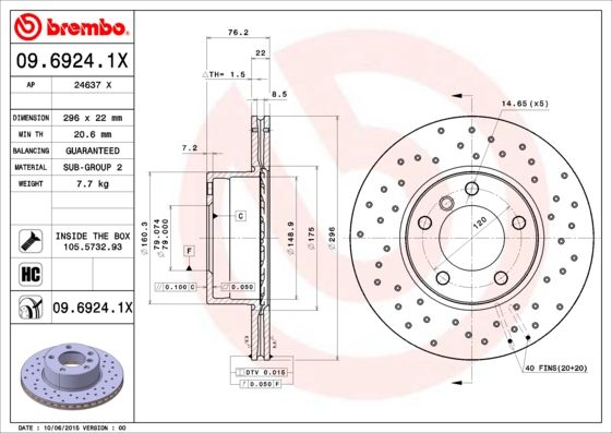 Tarcza hamulcowa BREMBO 09.6924.1X