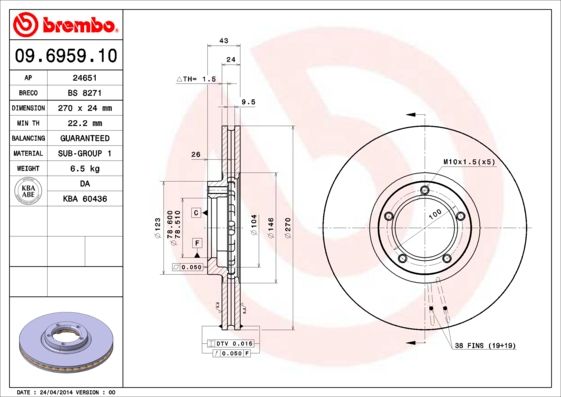 Tarcza hamulcowa BREMBO 09.6959.10