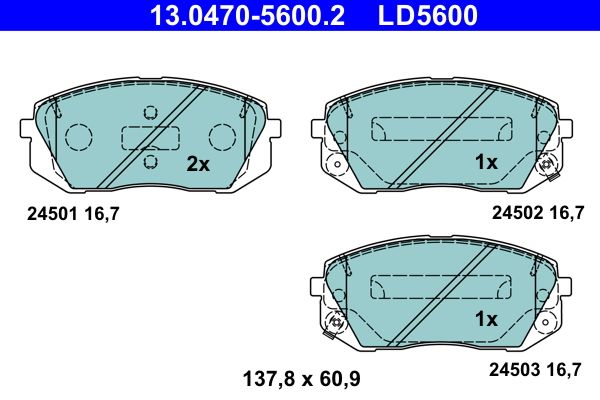 Zestaw klocków hamulcowych, hamulce tarczowe ATE 13.0470-5600.2