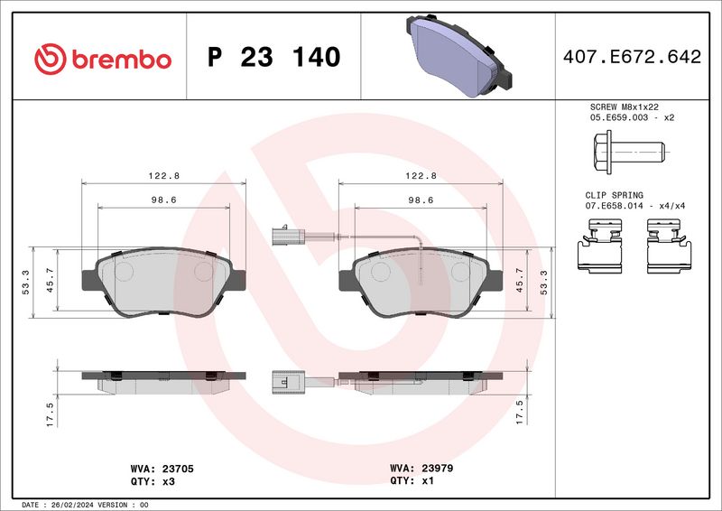 Zestaw klocków hamulcowych, hamulce tarczowe BREMBO P 23 140