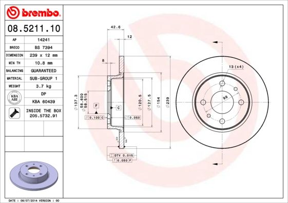 Tarcza hamulcowa BREMBO 08.5211.10