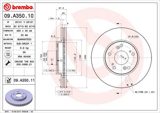 Tarcza hamulcowa BREMBO 09.A350.11