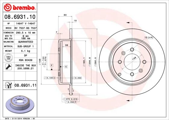 Tarcza hamulcowa BREMBO 08.6931.11