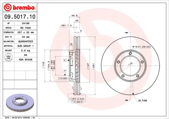 Tarcza hamulcowa BREMBO 09.5017.10