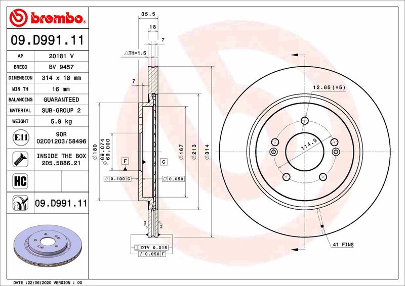 Tarcza hamulcowa BREMBO 09.D991.11