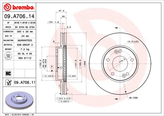 Tarcza hamulcowa BREMBO 09.a706.11