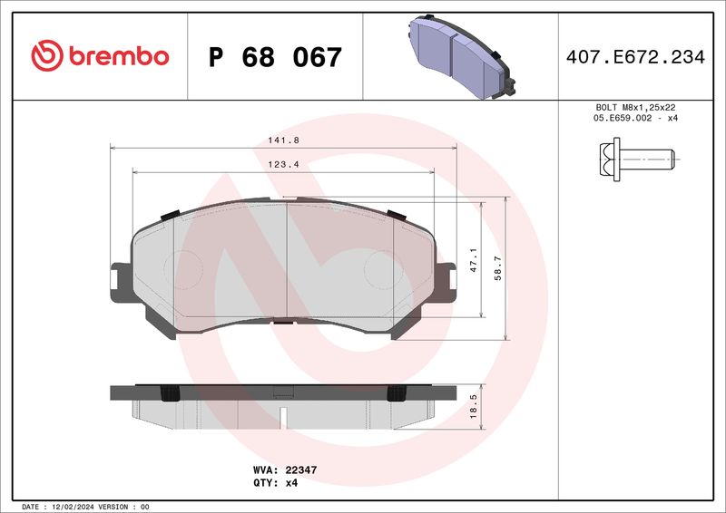 Zestaw klocków hamulcowych, hamulce tarczowe BREMBO P 68 067X