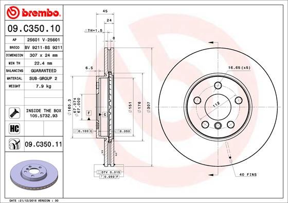 Tarcza hamulcowa BREMBO 09.C350.11