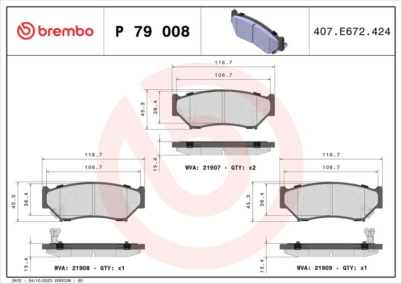 Zestaw klocków hamulcowych, hamulce tarczowe BREMBO P 79 008