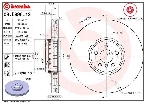 Tarcza hamulcowa BREMBO 09.D896.13