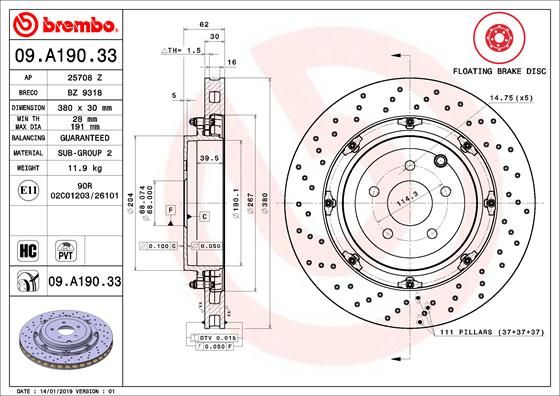 Tarcza hamulcowa BREMBO 09.A190.33