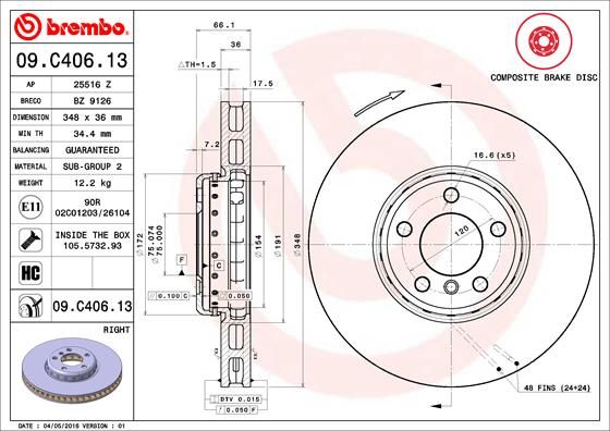 Tarcza hamulcowa BREMBO 09.C406.13